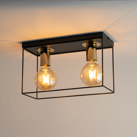 Plafon loftowy klatka VOX 2 czarno-złoty SIGMA LIGHTING 40703