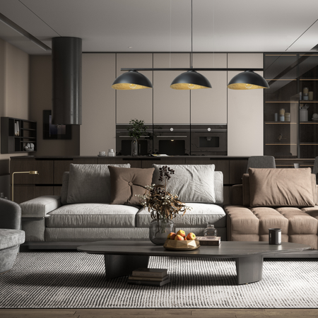 Lampa wisząca Sigma Lighting SOLAR 3 S czarna z kloszami czarno-złotymi 40579